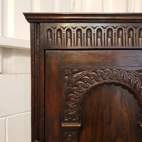 fig 2. ANTIQUE TALL CARVED OAK CUPBOARD C1910