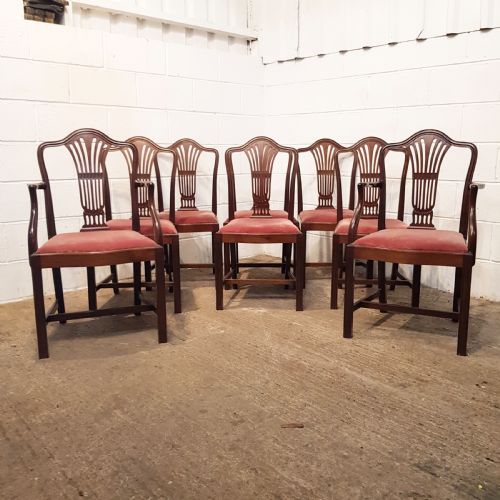 Antique Set Eight Edwardian Hepplewhite Mahogany Dining Chairs C1900