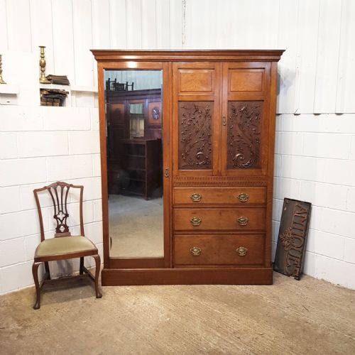 Antique Edwardian Oak Compactum Wardrobe C1900