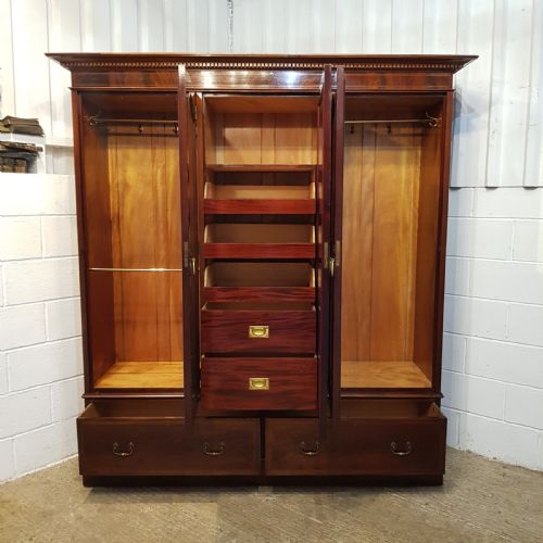 fig 1. ANTIQUE EDWARDIAN INLAID MAHOGANY TRIPLE WARDROBE C1900