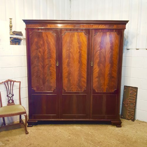 Antique Edwardian Mahogany Triple Wardrobe by Waring & Gillows  C1900