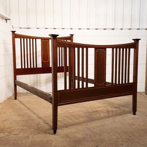 Antique Edwardian Inlaid Mahogany Double Bed C1900