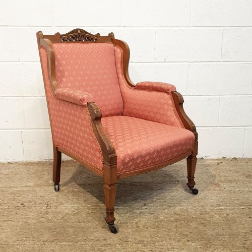 fig 1. ANTIQUE PAIR VICTORIAN INLAID WALNUT FRAMED ARMCHAIRS C1880