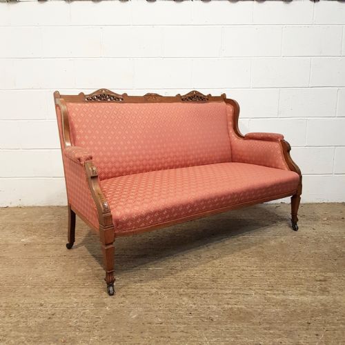 Antique Victorian Inlaid Walnut Show Frame Sofa C1880