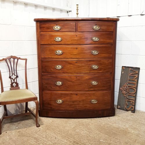 Antique Victorian Mahogany Six Height Bow Front Chest of Drawers C1880