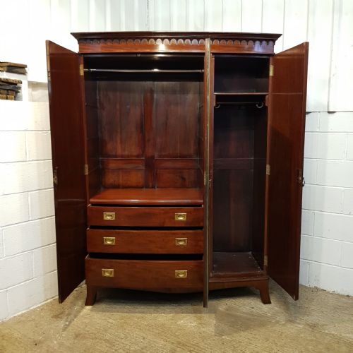 fig 2. ANTIQUE EDWARDIAN MAHOGANY BOW FRONT TRIPLE WARDROBE C1900