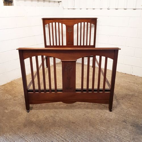 Antique Art Nouveau Mahogany Double Bed C1890