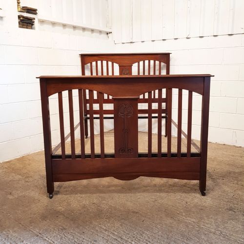 fig 1. ANTIQUE ART NOUVEAU MAHOGANY DOUBLE BED C1890