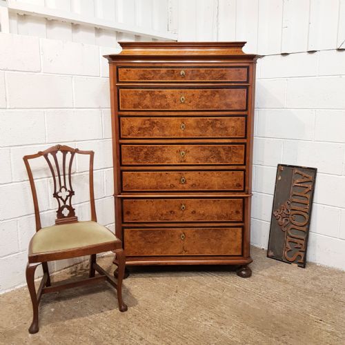 Antique 19th Century Biedermeier Burr Walnut Tall Chest of Drawers C1840