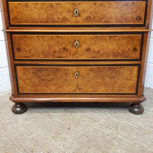 fig 1. ANTIQUE 19TH CENTURY BIEDERMEIER BURR WALNUT TALL CHEST OF DRAWERS C1840