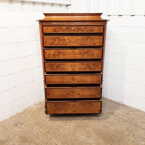 fig 2. ANTIQUE 19TH CENTURY BIEDERMEIER BURR WALNUT TALL CHEST OF DRAWERS C1840