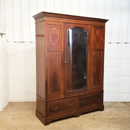 fig 2. ANTIQUE EDWARDIAN INLAID MAHOGANY DOUBLE WARDROBE C1900