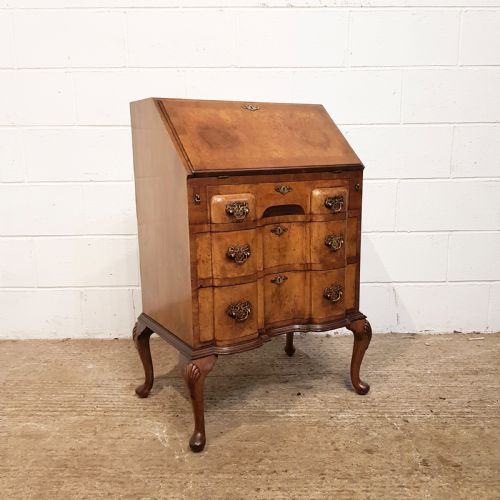 fig 1. ANTIQUE BURR WALNUT SERPENTINE FRONT BUREAU C1920