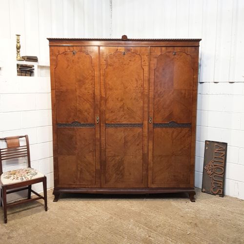 Antique Mahogany Triple Wardrobe C1920