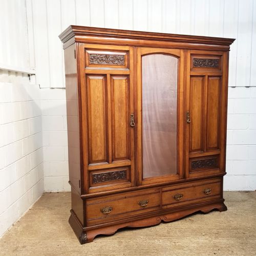fig 1. ANTIQUE ART NOUVEAU WALNUT TRIPLE WARDROBE C1890