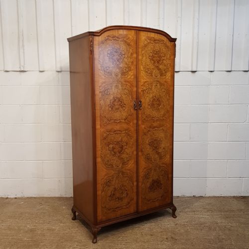 fig 1. ANTIQUE BURR WALNUT NARROW FITTED WARDROBE C1920
