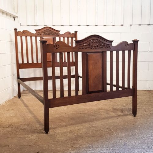 Antique Art Nouveau Walnut Double Bed C1890