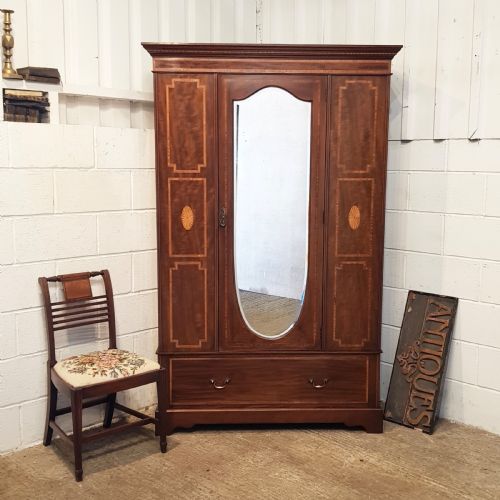 Antique Edwardian Inlaid Majoga Y Wardrobe C1900