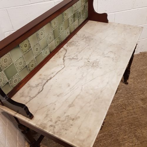 fig 2. ANTIQUE ART NOUVEAU MAHOGANY & MARBLE TOP WASHSTAND BY JAZ SCHOOLBRED C1890