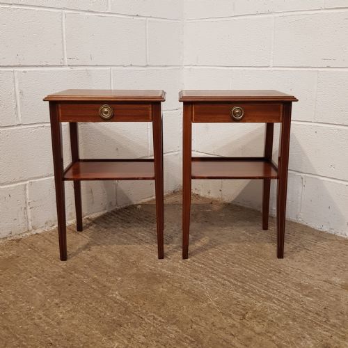 fig 1. ANTIQUE PAIR EDWARDIAN MAHOGANY INLAID BEDSIDE TABLES C1900