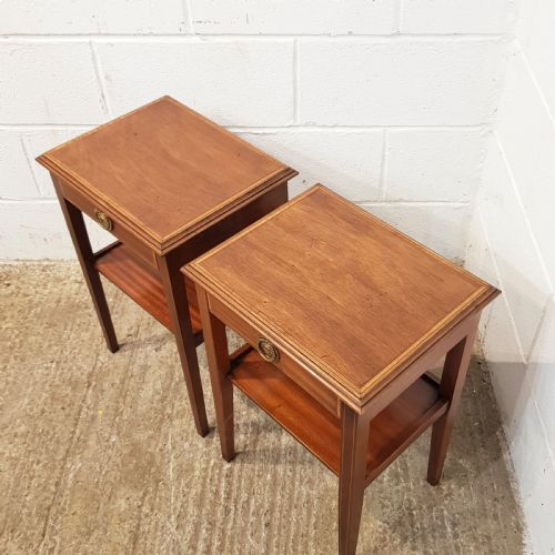 fig 2. ANTIQUE PAIR EDWARDIAN MAHOGANY INLAID BEDSIDE TABLES C1900