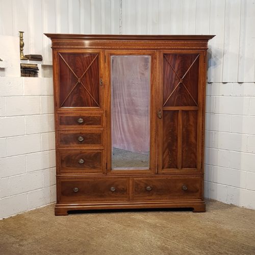 fig 2. ANTIQUE LATE VICTORIAN INLAID MAHOGANY TRIPLE WARDROBE c1890