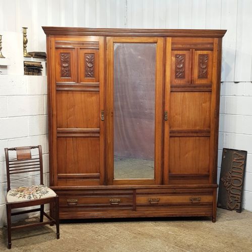 Antique Late Victorian Walnut Triple Wardrobe Compactum  C1890
