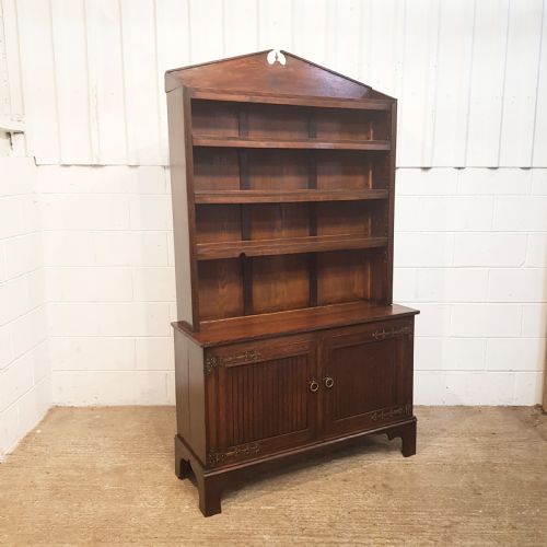 fig 2. ANTIQUE ARTS & CRAFTS OAK OPEN BOOKCASE WITH WORDING OF THE POEM “ THE PRESENT CRISIS” by JAMES RUSSELL LOWELL C1890