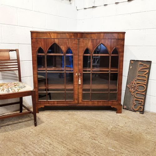 Antique Early Victorian Mahogany Glazd Bookcase C1850