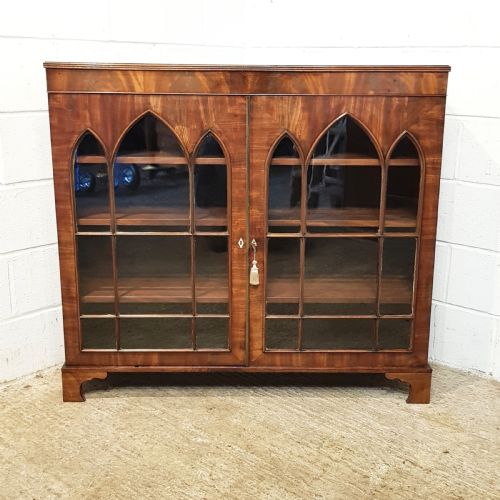 fig 2. ANTIQUE EARLY VICTORIAN MAHOGANY GLAZD BOOKCASE C1850