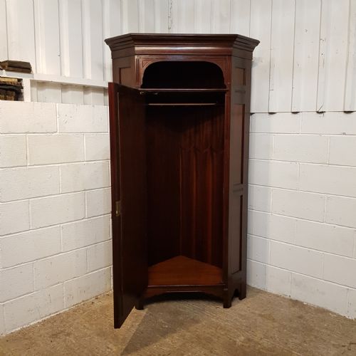 fig 1. ANTIQUE PAIR ART NOUVEAU MAHOGANY CORNER WARDROBES C1890