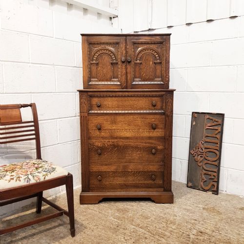 Antique Carved Oak Tallboy C1920