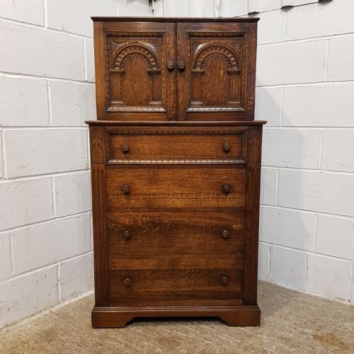 fig 2. ANTIQUE CARVED OAK TALLBOY C1920