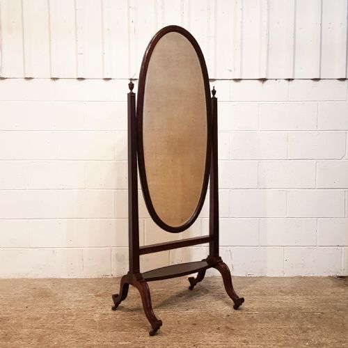 fig 2. ANTIQUE EDWARDIAN MAHOGANY OVAL CHEVAL MIRROR C1900