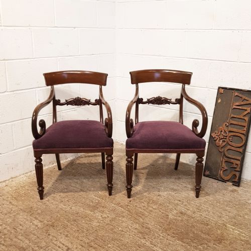 Antique Pair William 1v Mahogany Elbow Chairs C1830