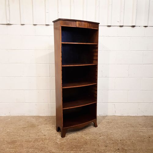 fig 1. ANTIQUE TALL MAHOGANY BOW FRONT OPEN BOOKCASE C1920