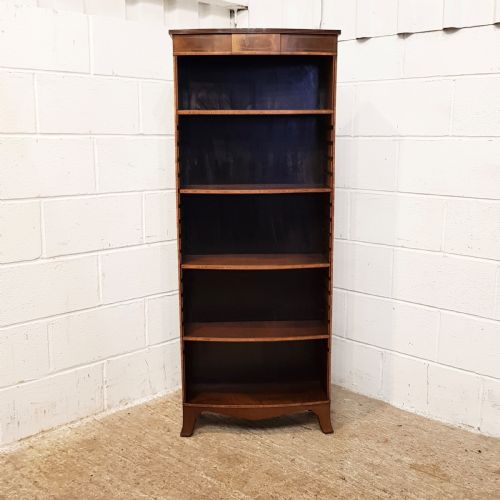 fig 2. ANTIQUE TALL MAHOGANY BOW FRONT OPEN BOOKCASE C1920