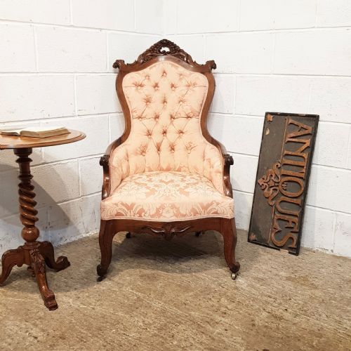 Antique 19th  Cent Biedermeier Walnut Show Frame Salon Armchair C1870