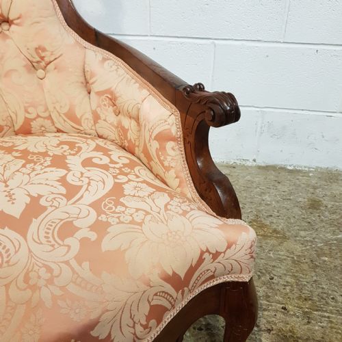 fig 1. ANTIQUE 19TH CENT BIEDERMEIER WALNUT SHOW FRAME SALON ARMCHAIR C1870