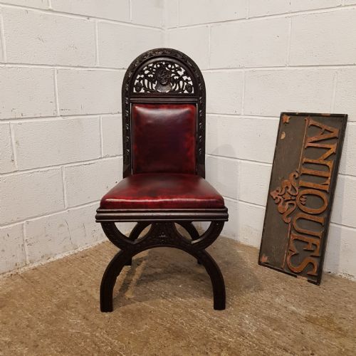 fig 1. ANTIQUE BLACK FOREST CARVED OAK HALL CHAIR C 1900