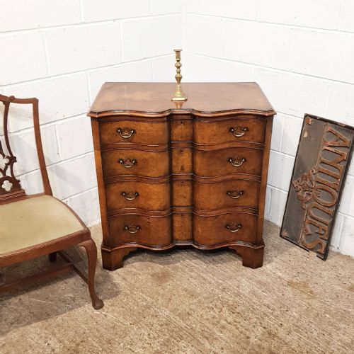 Antique Burr Walnut Serpentine Shaped Chest of Drawers C1920