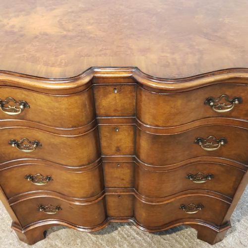 fig 2. ANTIQUE BURR WALNUT SERPENTINE SHAPED CHEST OF DRAWERS C1920