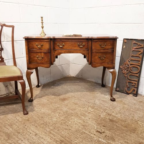 Antique Burr Walnut Serpentine Shaped Desk C1920