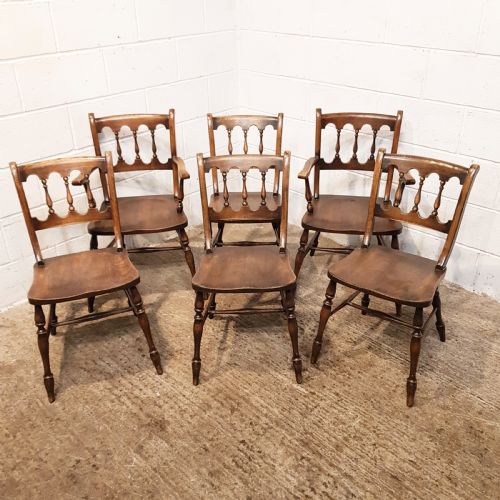 Set Six Antique Victorian Oak &  Elm Country Chairs C1880