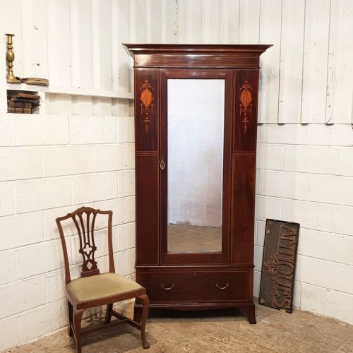 Antique Edwardian Inlaid Mahogany Single Wardrobe C1900