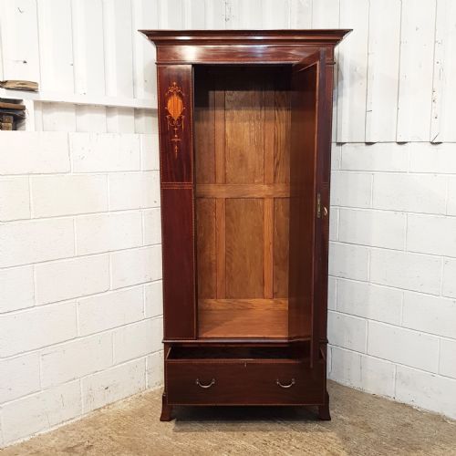 fig 1. ANTIQUE EDWARDIAN INLAID MAHOGANY SINGLE WARDROBE C1900