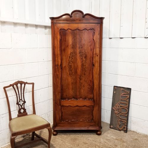 Antique 19th Century Biedermeier  Tall Narrow Mahogany Linen Cupboard C1850