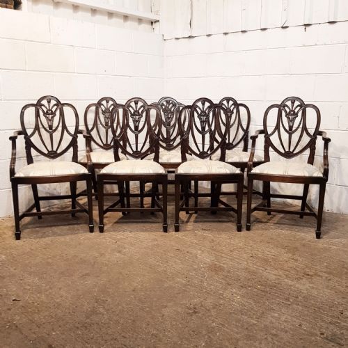 Antique Set Eight Edwardian Hepplewhite Mahogany Dining Chairs C1900