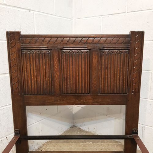fig 1. ANTIQUE PAIR EDWARDIAN CARVED OAK LINENFOLD SINGLE BEDS C1900