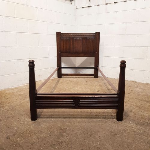 fig 2. ANTIQUE PAIR EDWARDIAN CARVED OAK LINENFOLD SINGLE BEDS C1900